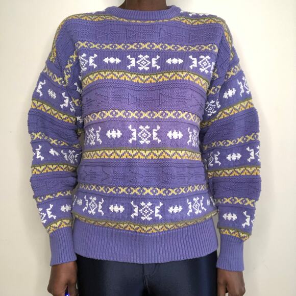 VINTAGE | 1980s Claiborne Textured Knit Cotton Sweater Size Medium - Picture 2 of 7